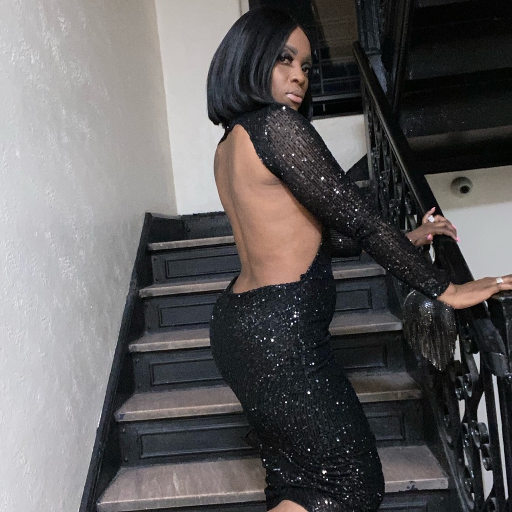 Fashion Nova Black Sequin Backless Dress